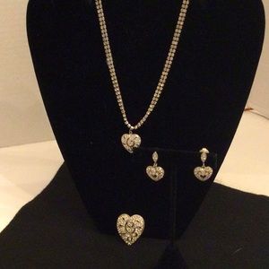 Vintage Hedy rhinestone pave heart set